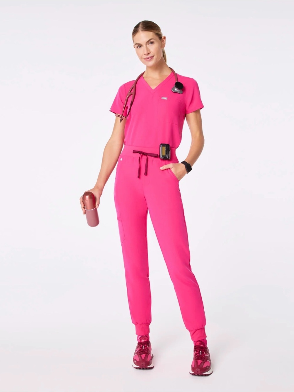 Figs Shocking Pink High Waisted Zamora Tall Jogger Scrub